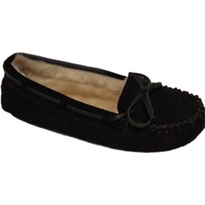 MINNETONKA-BONT GEVOERDE INSTAP MOCCASSIN-BLACK-SUEDE-37