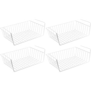 Set van 4 kastmanden om op te hangen, van metaal, ca. 41 x 25 x 14 cm (l x b x h), creëer extra ruimte, wit