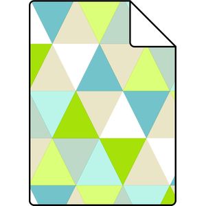 Proefstaal ESTAhome behang driehoekjes limegroen, turquoise en beige - 26,5 x 21 cm - 138713-S