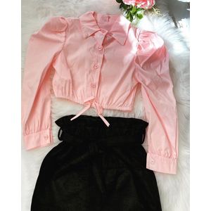 Blouse - Pink - Casual - Lange mouw - Knoop Vooraan - Voorpand Met Knoopjes 110