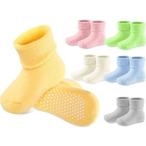 6 Paar Babysokken - Baby Antislip Sokken - Babysokjes - Antislip Sokken voor Baby’s/Kinderen - Effen - Jongens - Meisjes - Zacht - Warm - Maat M: 12-14cm (1-3 jaar) - Voor Baby's Peuter - Baby Cadeau