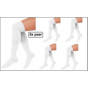 5x Paar Lange sokken wit gebreid mt.41-47 - Tiroler heren dames kniekousen kousen voetbalsokken festival Oktoberfest