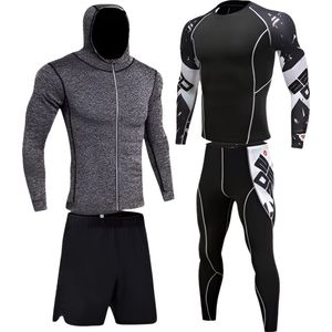 E-shop4u® - Winter Thermokleding Set Mannen - 4-delig Thermisch Ondergoed - Heren - Compressie - Snel Drogend - Ademend - Lente/Zomer/Herfst/Winter - Maat XXL - Grijs/Wit