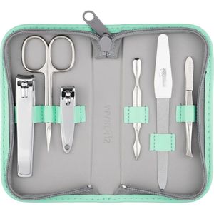 Manicureset Solingen - Kunstlederen etui - 6-delige nagelset van glanzend vernikkeld gepolijst staal