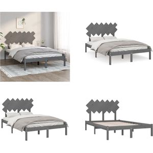 vidaXL Bedframe massief hout grijs 135x190 cm 4FT6 Double - Bedframe - Bedframes - Bed - Bedbodem