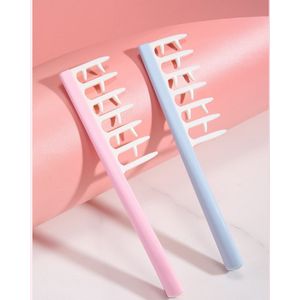 2-delige kam met brede tanden voor het stylen van krullend haar en spleetkam voor pluizige haarwortels - roze + blauw