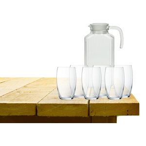 Luminarc karaf schenkkan met afsluitdop van glas 1700 ml met 6x stuks Versailles luxe drinkglazen/waterglazen 375 ML