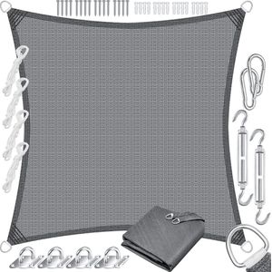 KESSER® Schaduwdoek | zonnezeil zonwering windbescherming | HDPE stof | waterafstotend & windwerend | 5-voudig kruislings gestikt robuust & stabiel schaduwgever tuin balkon terras - Grijs, Vierkant,3x3m