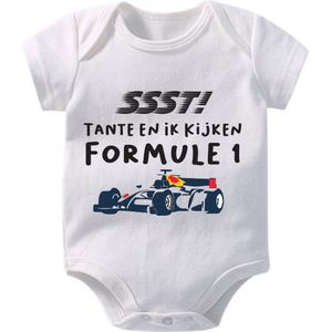 Hospitrix Baby Rompertje met Tekst ""SSST! Tante en ik kijken Formule 1"" R7 - Maat S - 0-3 maanden - 50/56 - go max - Korte Mouw - Cadeau - Zwangerschap - Aankondiging - Verstappen - Romper