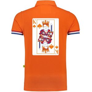 Bellatio Decorations Koningsdag verkleed poloshirt heren - Konings kaart - oranje - achterkant bedrukt M