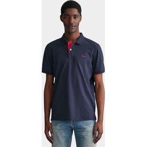 Gant - Contrast Piqué Poloshirt Blauw - Regular-fit - Heren Poloshirt Maat XXL