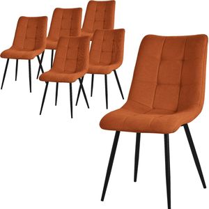 Eetkamerstoelen set van 6 oranje keukenstoelen met polyester hoes en stalen poten ML design