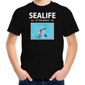 Dieren foto t-shirt Dolfijn - zwart - kinderen - sealife of the world - cadeau shirt Dolfijnen liefhebber - kinderkleding / kleding 134/140