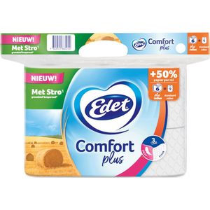 EDET COMFORT PLUS MET STRO 3-LAAGS TOILETPAPIER PAK 6 ROLLEN