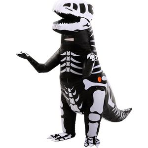 KIMU® Opblaas Kostuum T-Rex Zwart Wit Skelet - Opblaasbaar Pak - Dinopak Mascotte Opblaaspak - Opblaasbare Dino Dinosaurus Dames Heren Festival