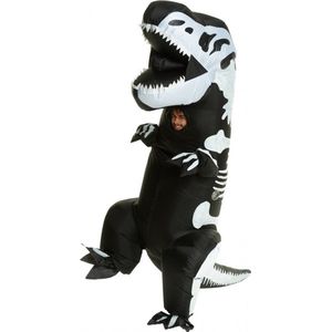 KIMU® Opblaas Kostuum T-Rex Zwart Wit Skelet - Opblaasbaar Pak - Dinopak Mascotte Opblaaspak - Opblaasbare Dino Dinosaurus Dames Heren Festival
