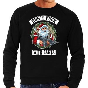 Grote maten foute Kerstsweater / Kerst trui Dont fuck with Santa zwart voor heren - Kerstkleding / Christmas outfit XXXL