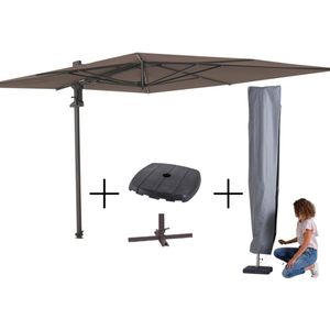 MEGA COMBI DEAL! Madison Parasol Saint-Tropez taupe + voet + hoes