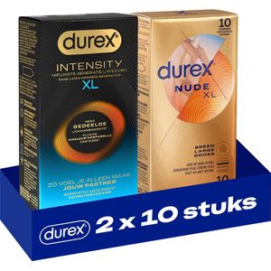 Durex - 20 stuks Condooms - Intensity XL Nieuwste generatie ultradun, gedeelde lichaamswarmte 10st - Nude Huid op Huid gevoel XL 10st - Voordeelverpakking