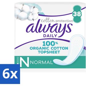 6 x Always - Inlegkruisjes - Normal - Cotton Protection - 38 Inlegkruisjes - Inlegkruisjes - Always - Biologisch Katoen - Intiem - Bescherming
