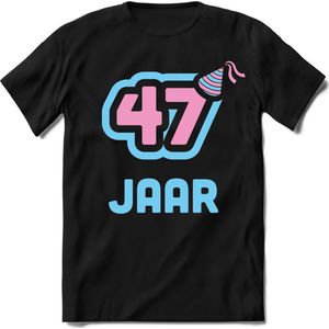 47 Jaar Feest kado T-Shirt Heren / Dames - Perfect Verjaardag Cadeau Shirt - Licht Blauw / Licht Roze - Maat L