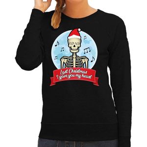 Foute Kersttrui / sweater - Last Christmas I gave you my heart - skelet - zwart voor dames - kerstkleding / kerst outfit L