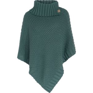 Knit Factory Nicky Gebreide Poncho - Met sjaal kraag - Dames Poncho - Gebreide mantel - Groene winter poncho - Laurel - One Size