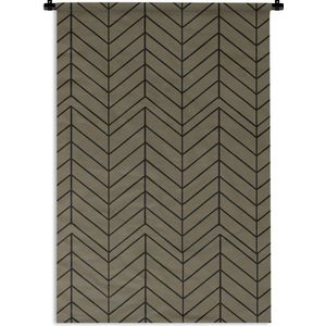 Wandkleed Luxe patroon - Luxe patroon van hoekige en zwarte lijnen op een bruine achtergrond Wandkleed katoen 60x90 cm - Wandtapijt met foto