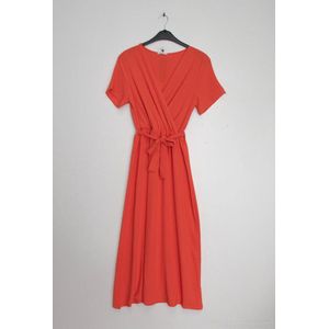 Dames wikkel jurk Daisy effen jurk oranje maat S strandjurk