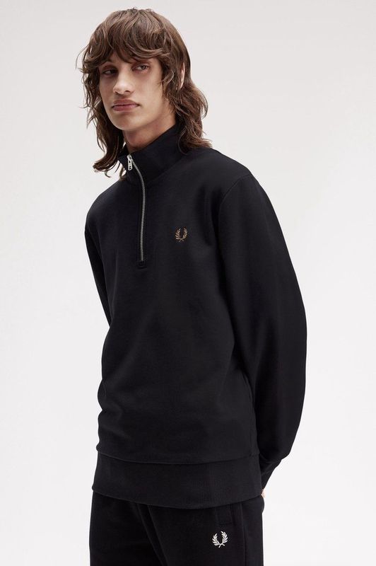 Fred Perry - Sweater Met Kleine Rits - Zwart - M (38)