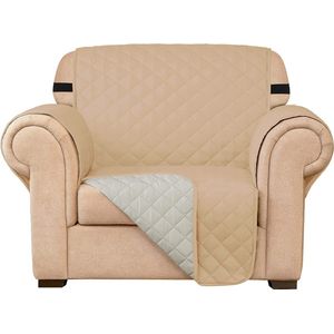 Gewatteerde bankovertrek, omkeerbare meubelbescherming met elastiek, beschermhoes, stoelhoezen, voor woonkamer, banken (1 zits, zandkleur)