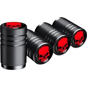 WiseGoods Premium Doodskop Ventieldopjes Auto - Ventieldoppen - Band Accessoires Autos - Ventiel Autobanden - Zwart / Rood 4st