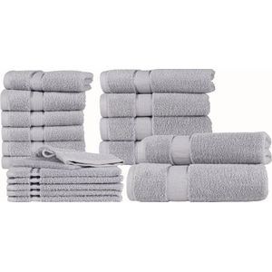 Homéé 18 delige handdoekenset Ruche - 2 badlakens 4 handdoeken 6 gastendoekjes 6 washandjes grijs gekamde katoen 550g. m²