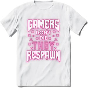 Gamers don't die T-shirt | Neon Roze | Gaming kleding | Grappig game verjaardag cadeau shirt Heren – Dames – Unisex | - Wit - S