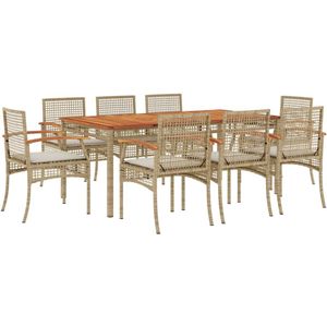 vidaXL 9-delige Tuinset - Poly Rattan - Beige Tuin Set - Tuinset - Buitentijd - Lounge Set - Eetkamerset