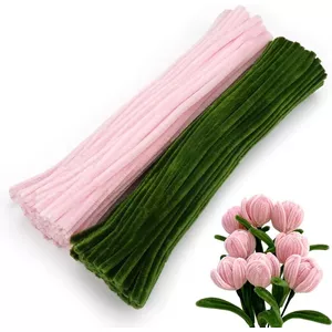 YSUVIN Pijpenrager om te knutselen, 400 stuks pijpenragers, bloemenset, 4 kleuren, roze, rood, groen, bloemenreiniger om te knutselen