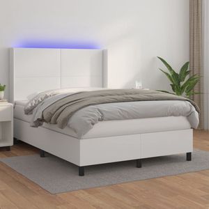 The Living Store Boxspring LED Wit Pocketvering - 140x190 - Duurzaam Kunstleer