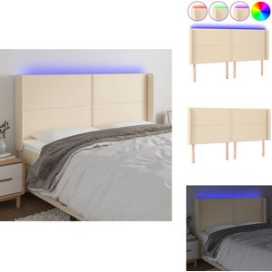 vidaXL Hoofdbord - Hoofdborden - Hoofdeinde - Houten Hoofdbord - Hoofdbord LED 163x16x118/128 cm stof crèmekleurig