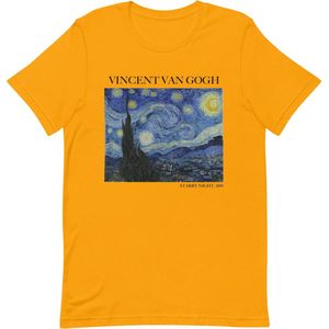 Vincent van Gogh 'De Sterrennacht' (""Starry Night"") Beroemd Schilderij T-Shirt | Unisex Klassiek Kunst T-shirt | Goud | 2XL
