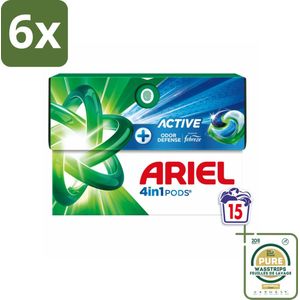 Ariel - 4in1 Wasmiddel Pods - Actieve Geurbestrijding - 15 Pods - Voordeelverpakking - 6 stuks - Wasmiddel pods - Geurbestrijding