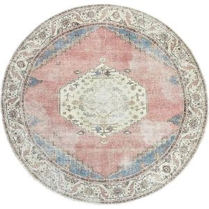 Vloerkleed vintage rond 120x120 cm - Wasbaar - voor binnen - laagpolig - katoenen ondertapijt - oosters - ZEN tapijt by The Carpet