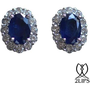 Saffier en diamant cluster oorbellen 14K goud