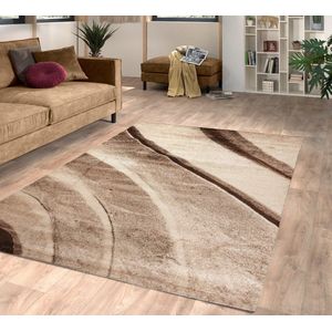 Flycarpets Lima Vloerkleed - 160x230 cm - Bruin / Beige - Polypropyleen - Voor binnen - Designer - Rechthoek - Modern - Woonkamer - Laagpolig