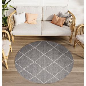 Tapiso Arruba Rond Vloerkleed Grijs Woonkamer Outdoor Indoor Tapijt Maat- 130x130