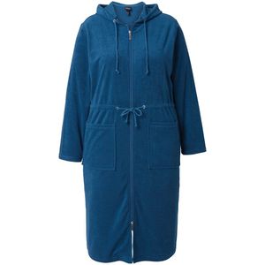 Ulla Popken - Dames - Badjas 2-weg rits capuchon badstof - Petrol - Maat 50+