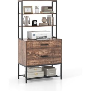 COSTWAY archiefkast, kantoorkast met 3 open planken en 2 laden, boekenkast, opbergrek voor woonkamer, slaapkamer, kantoor (rustiek bruin)