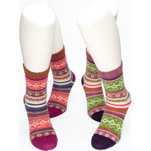 WeirdoSox dames sokken gemaakt met wol - Scandinavische print - 2 paar - Maat 36-41 - Donker Paars - Licht Paars