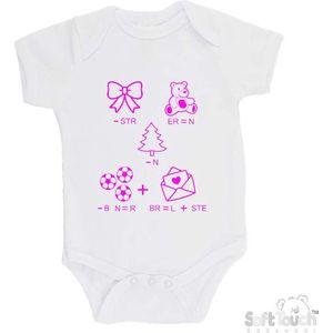 100% katoenen Romper Rebus ""Ik ben de allerliefste"" Meisjes Katoen Wit/Fluor Pink Maat 56/62