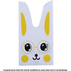 50x Uitdeelzakjes Wit - Geel Konijn 10 x 18,5 cm - Plastic Traktatie Kado Zakjes - Snoepzakjes - Koekzakjes - Koekje - Cookie Bags - Pasen - Kinderverjaardag