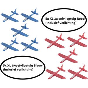 Combinatie pakket 10 XL zweefvliegtuig wegwerp rood & blauw | zweefvliegtuig speelgoed | Speelgoedvliegtuigen | foam vliegtuig